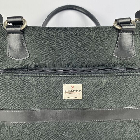 VTG Ricardo Beverly Hills Carry On Travel Bag Black Floral Tapestry Luggage Bag - Picture 3 of 15
